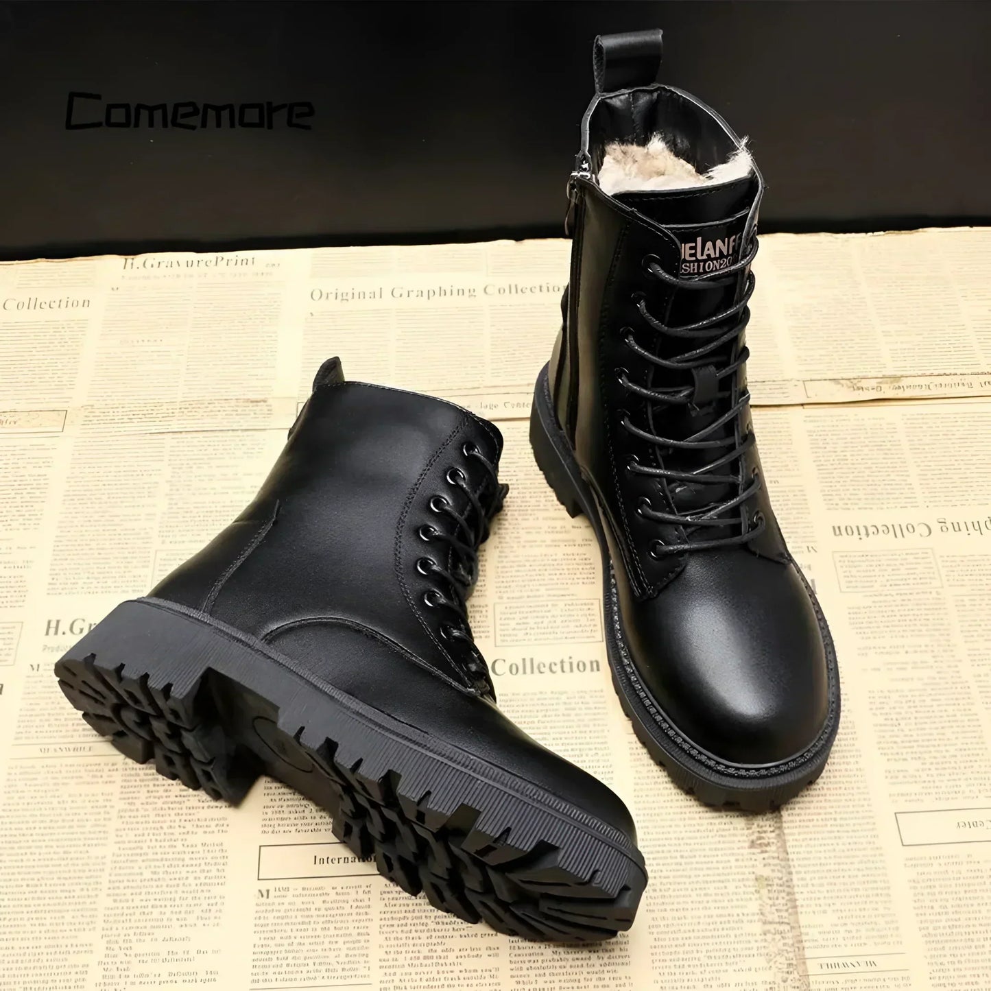 Amelie - Black leather winter boots