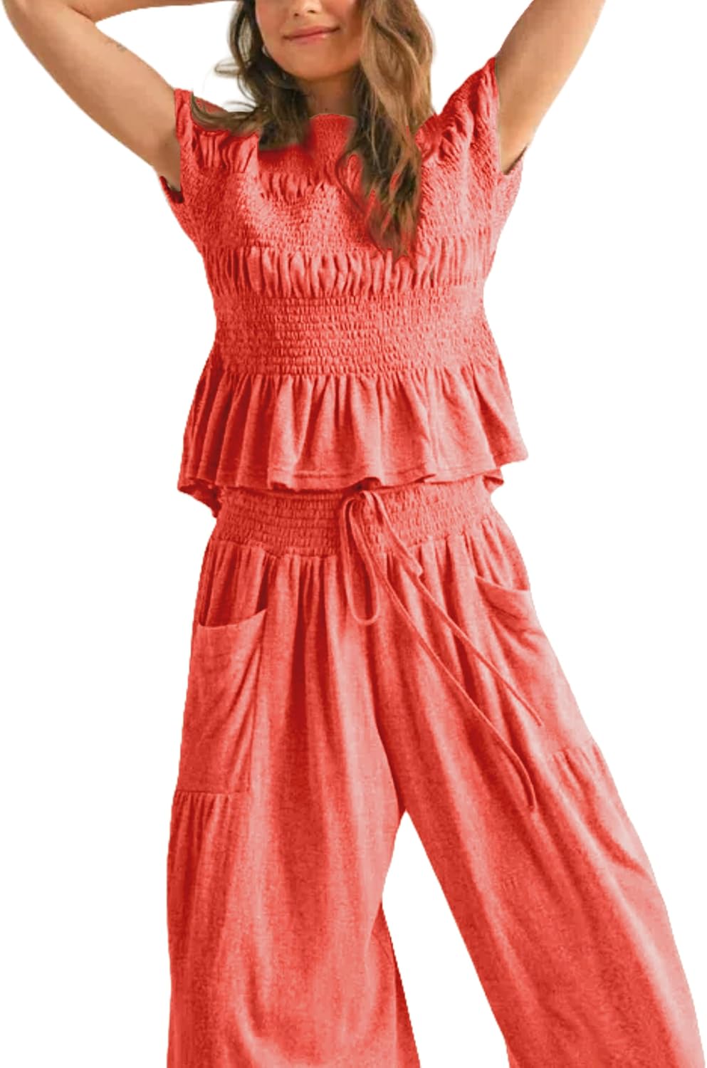 Elara™ | 2-Piece Smocked Top & Wide-Leg Pants Set